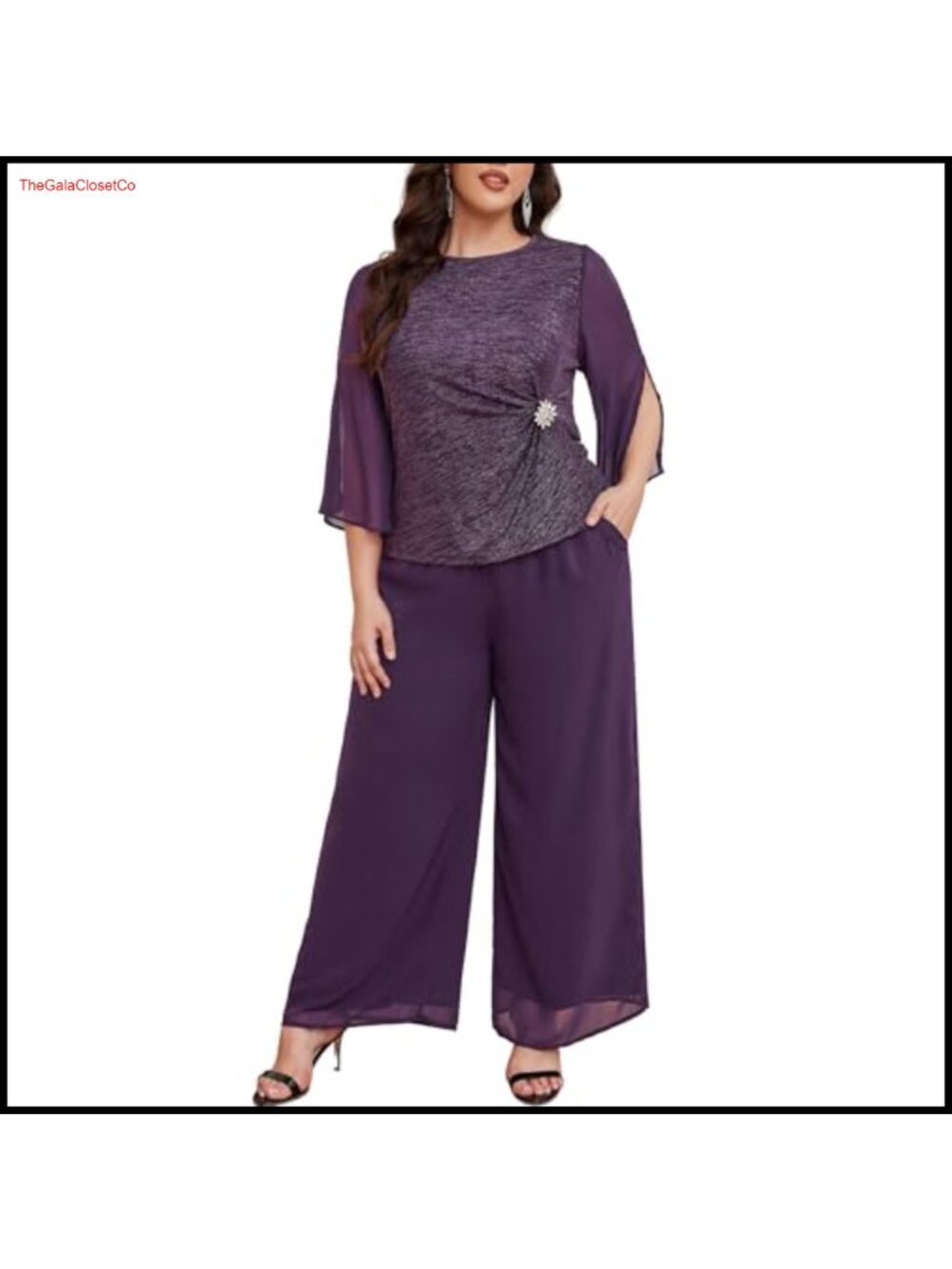 Plus Size Chiffon Pantsuit Mother of Bride Dressy Cape Sleeve Formal Set